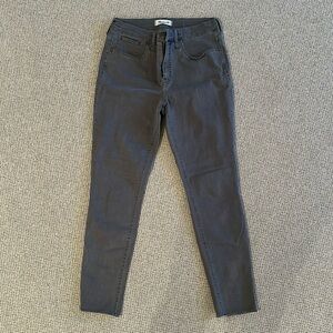 Madewell thin gray denim 9” High Rise Skinny with frayed hems at ankles
